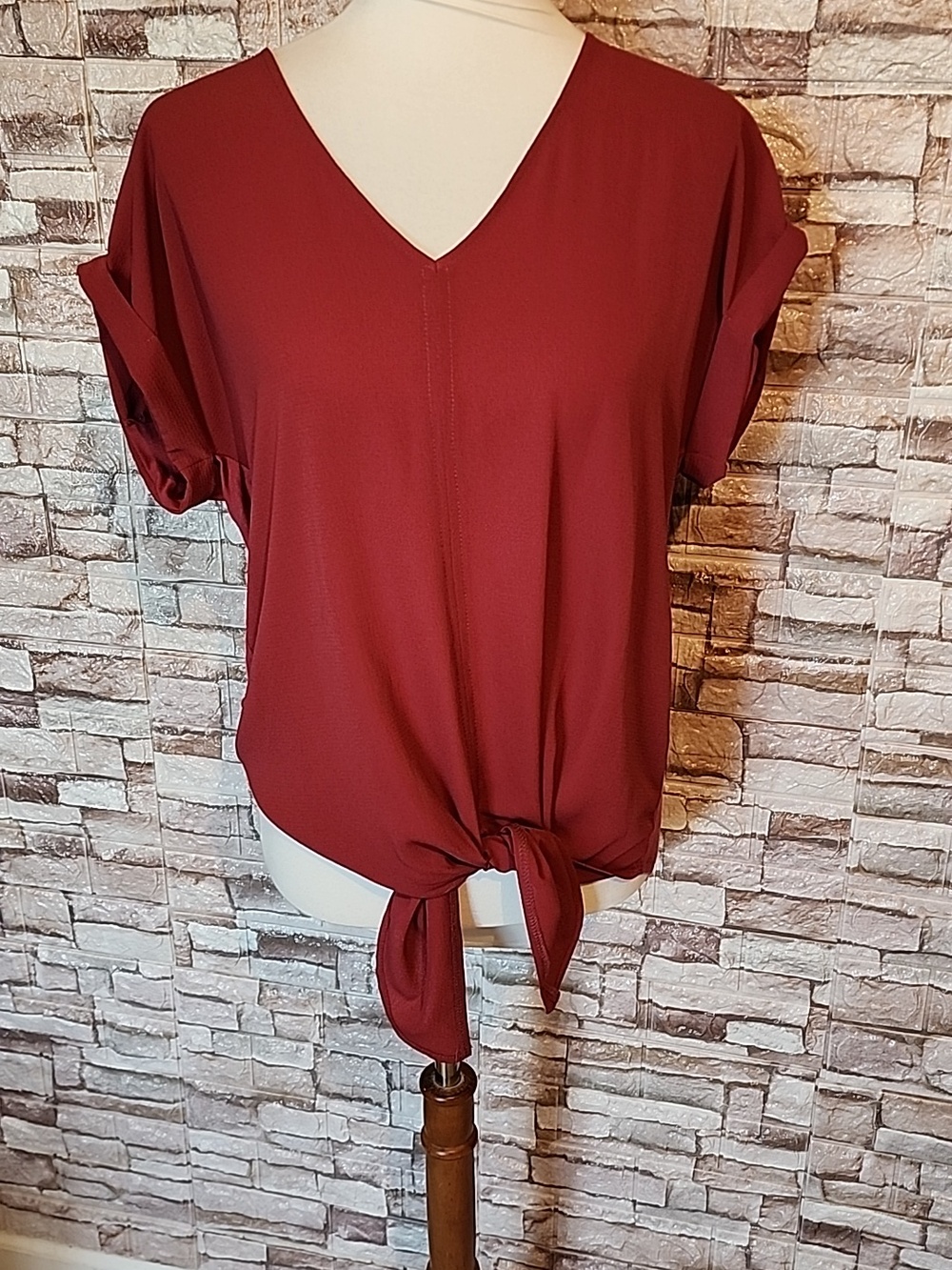 Alya Dark Red Blouse Made In Mexico  Short Sleeve